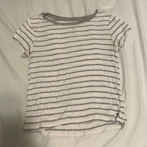 white a grey striped american eagle shirt